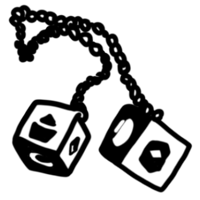 a black and white illustration of han solo's lucky dice with a white outline.